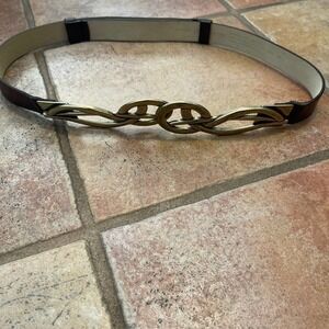 Brown leather brass statement, buckle adjustable belt